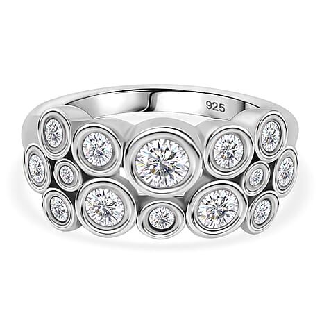 Moissanite Cluster Ring in Rhodium Sterling Silver 0.97 Ct.