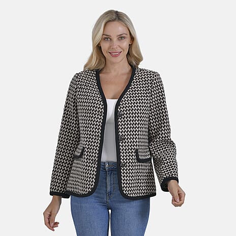 La Marey Houndstooth Boucle Jacket (Size 16) - Brown