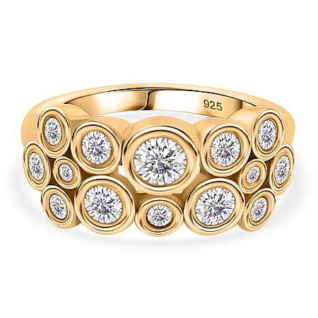 Moissanite Bubble Ring in 18K Vermeil Yellow Gold Plated Sterling Silver 0.97 Ct.