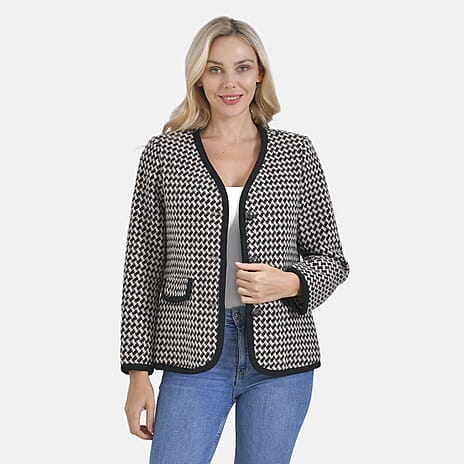 La Marey Houndstooth Boucle Jacket (Size 18) - Brown