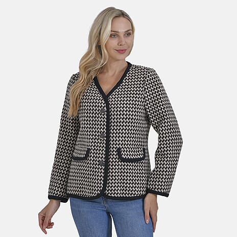 La Marey Houndstooth Boucle Jacket (Size 18) - Brown