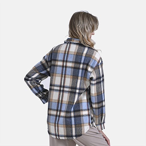 La Marey Check Fleece Shacket (Size L) - Blue - Brown