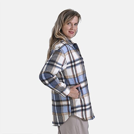 La Marey Check Fleece Shacket (Size L) - Blue - Brown
