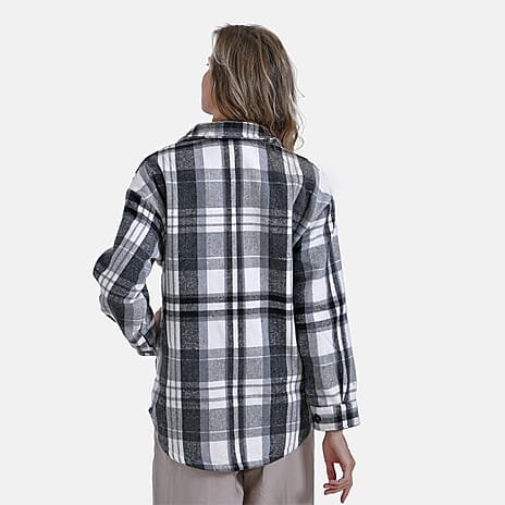 La Marey Plaid Button Down Shacket (Size 8 to 10) - Black Grey & Brown