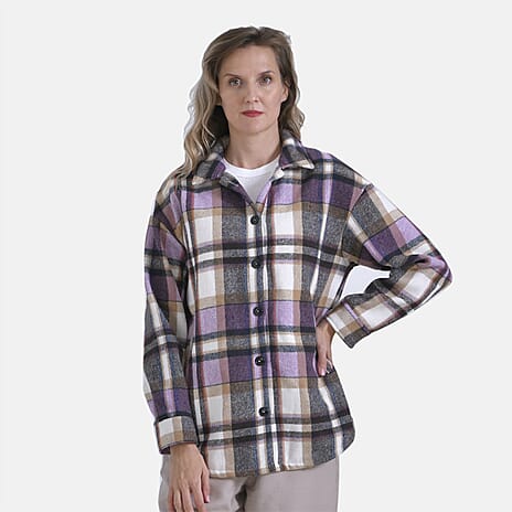La Marey Plaid Button Down Shacket (Size 12 to 14) - Pink Yellow & Brown