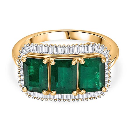 Black Friday Doorbuster- 14K Yellow Gold  AAA Gemfield Zambian Emerald and Diamond Ring 3.61 ct, Gold Wt. 3.5 Gms.