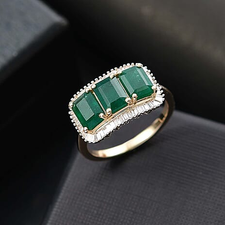 Black Friday Doorbuster - 14K Yellow Gold AAA Gemfield Zambian Emerald and Diamond Ring 3.62 Ct.