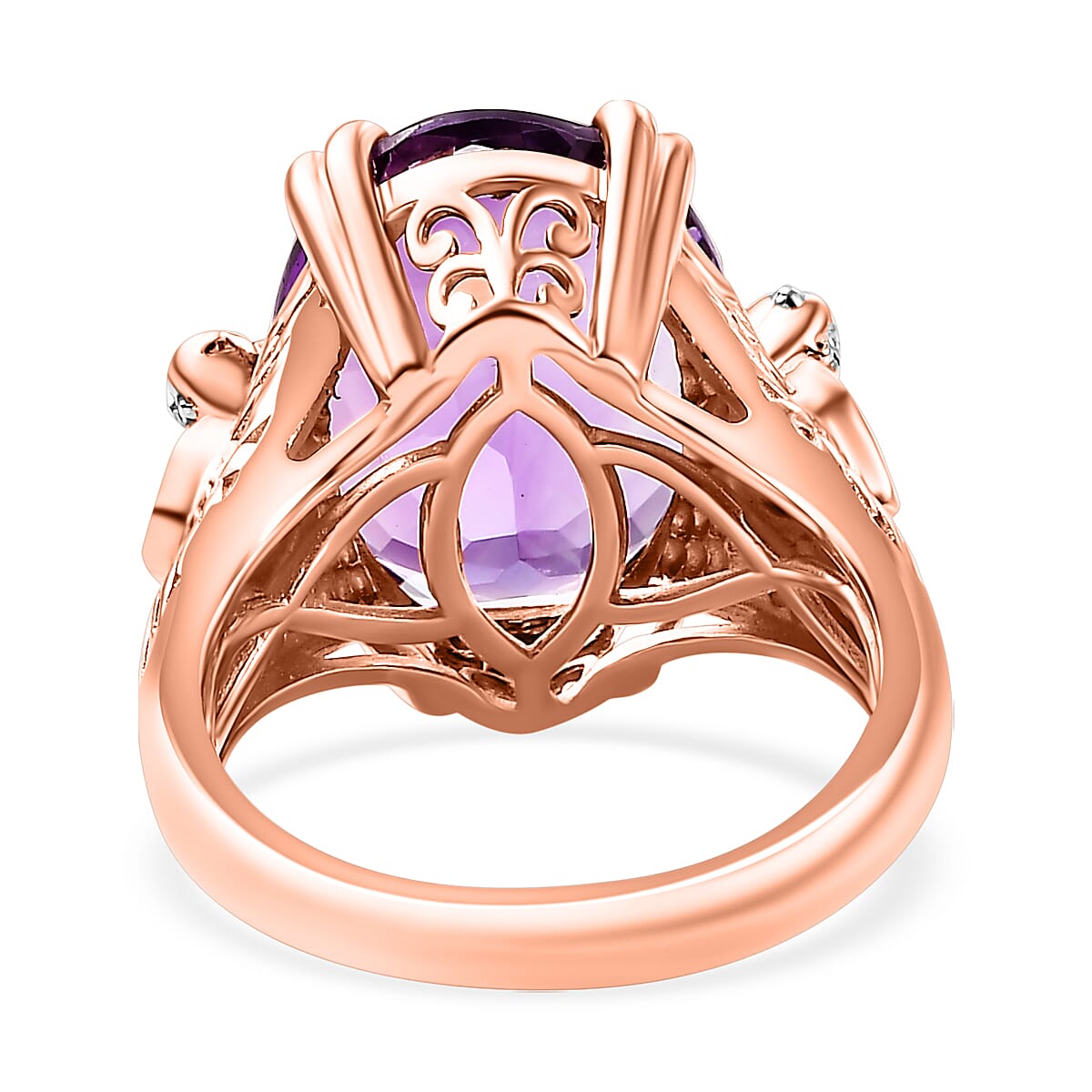 Natural Rose De Morocco, Rhodolite Garnet & White Zircon Ring in 18K Vermeil Rose Gold Plated 9.41 Ct, Silver Wt. 6.30 Gms.