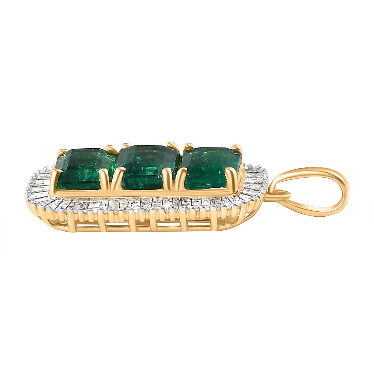 14K Yellow Gold AAA Premium Emerald & White Diamond Pendant 3.64 Ct.