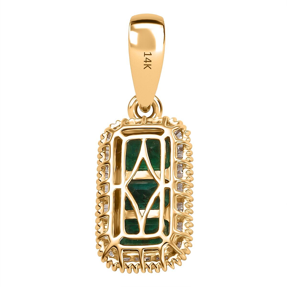 14K Yellow Gold AAA Premium Emerald & White Diamond Pendant 3.64 Ct.