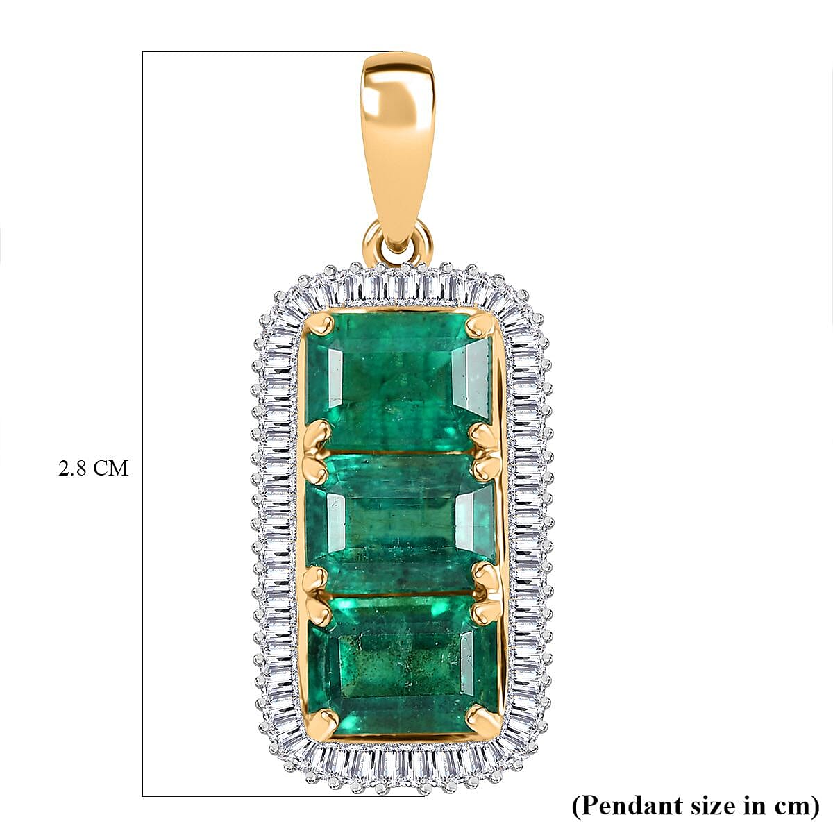 14K Yellow Gold AAA Premium Emerald & White Diamond Pendant 3.64 Ct.