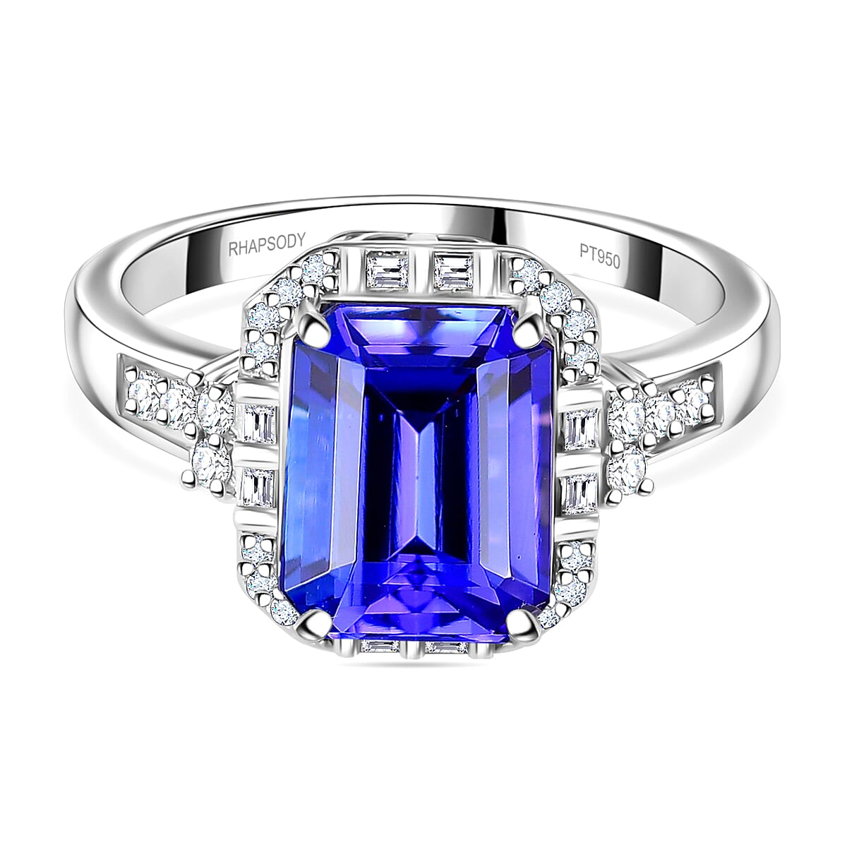 RHAPSODY 950 Platinum  AAAA  Tanzanite & Diamond  (EF-VS) Ring 3.54 ct,  Platinum Wt. 7 Gms