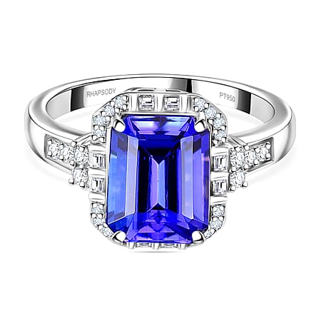 RHAPSODY 950 Platinum AAAA Tanzanite, White Diamond EF, VS Halo Ring