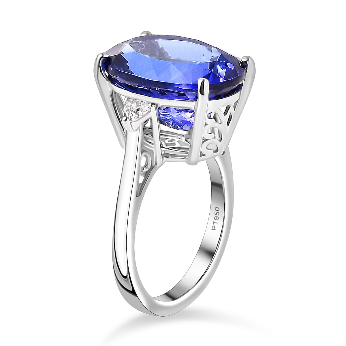 RHAPSODY 950 Platinum  AAAA  Tanzanite & Diamond VS-EF Solitaire Ring 12.80 ct,  Platinum Wt. 8.39 Gms