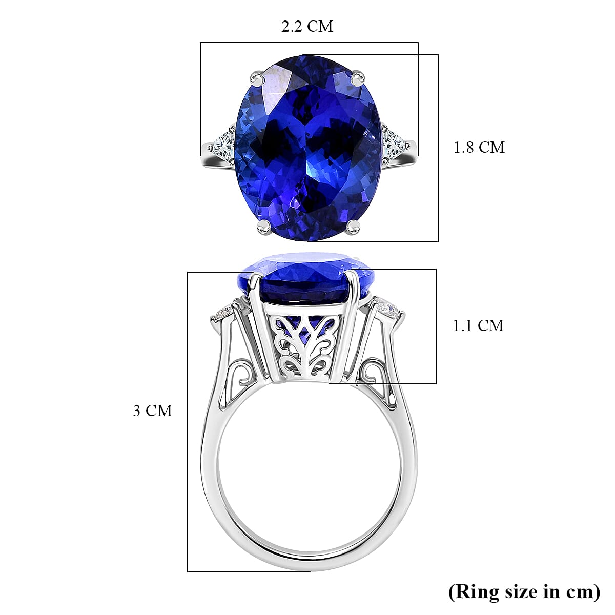 RHAPSODY 950 Platinum  AAAA  Tanzanite & Diamond VS-EF Solitaire Ring 12.80 ct,  Platinum Wt. 8.39 Gms