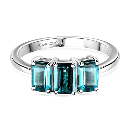 RHAPSODY 950 Platinum GSI Certified AAAA Mutuca Indicolite Trilogy Ring 1.82 Ct. Platinum Wt 4.91 Gms
