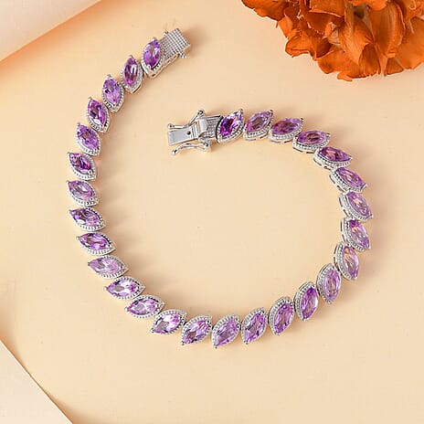 Moroccan Amethyst Cluster Bracelet (Size - 7.5) in Rhodium Overlay Sterling Silver 12.92 Ct, Silver Wt. 16.87 Gms.