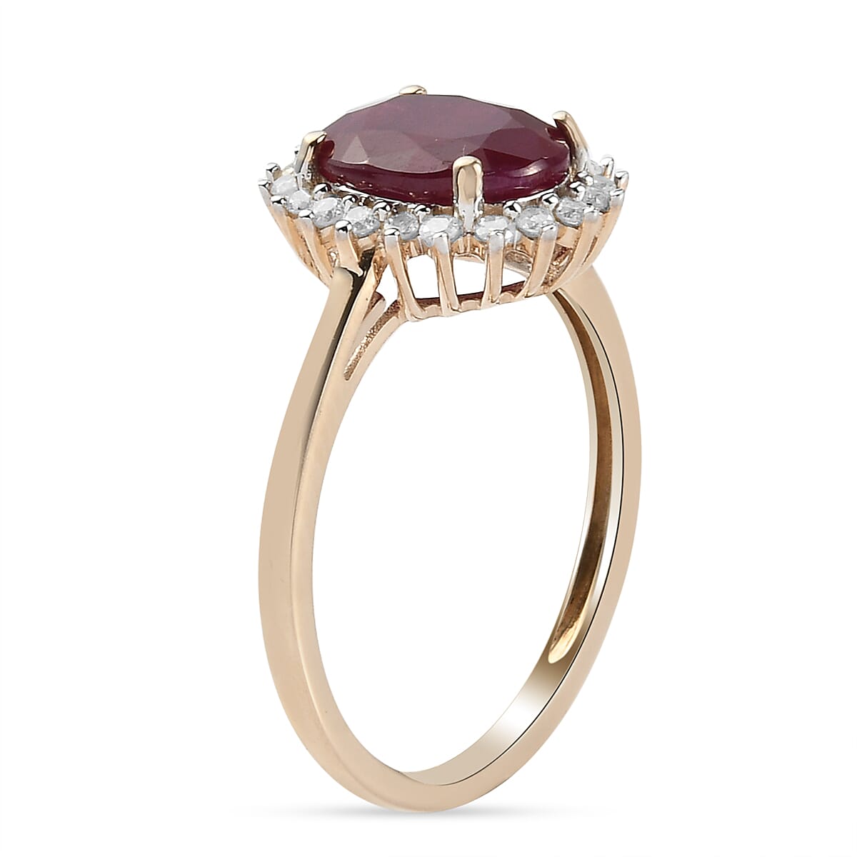 9K Yellow Gold Mundara Ruby and Diamond Halo Ring 2.39 Ct.