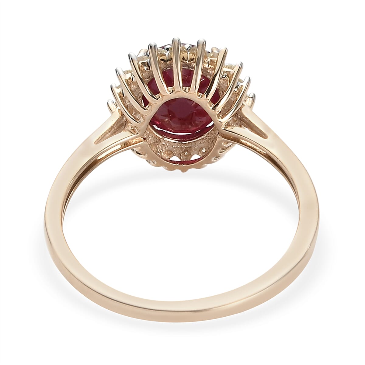 9K Yellow Gold Mundara Ruby and Diamond Halo Ring 2.39 Ct.