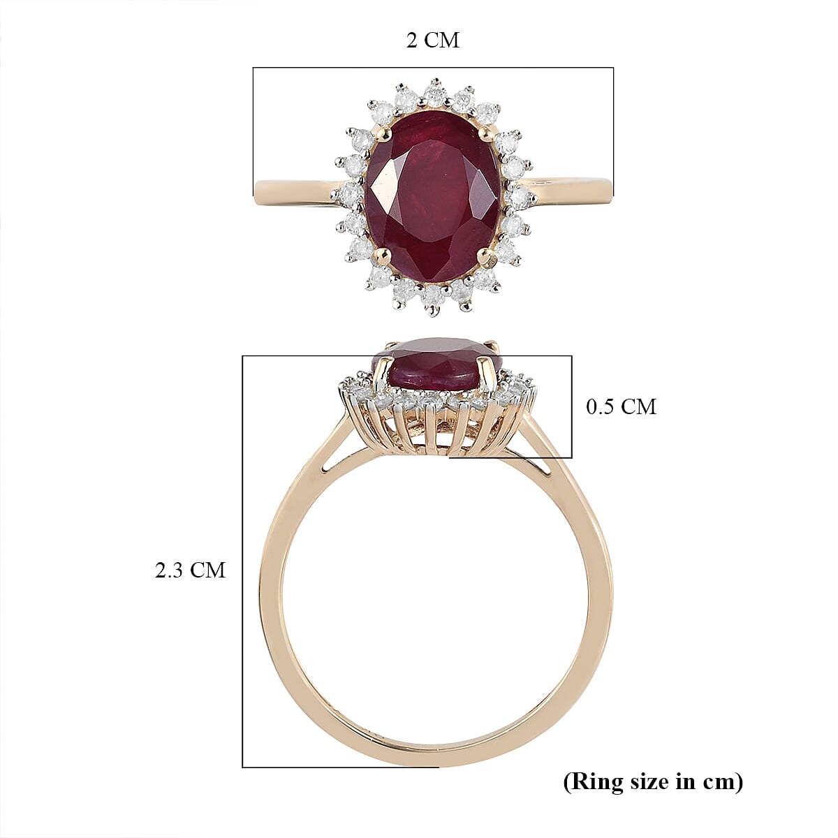 9K Yellow Gold Mundara Ruby and Diamond Halo Ring 2.39 Ct.
