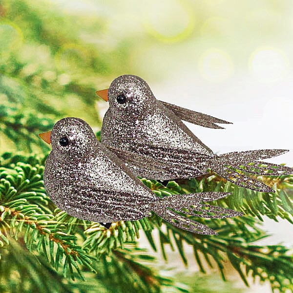 2 GLITTER CLIP BIRDS 10CM CHAMP