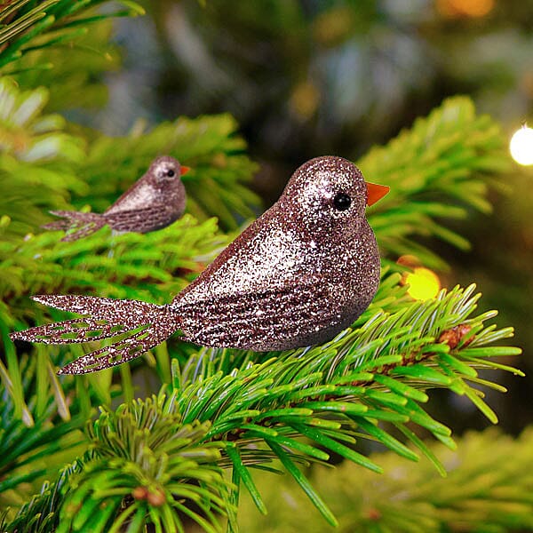 Set of 2 - Christmas Decorative Glitter Birds Clip - Peach