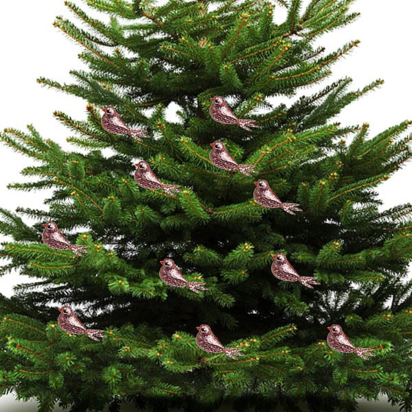 Set of 2 - Christmas Decorative Glitter Birds Clip - Peach