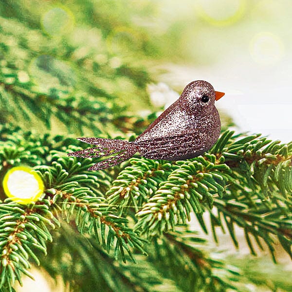 Set of 2 - Christmas Decorative Glitter Birds Clip - Peach