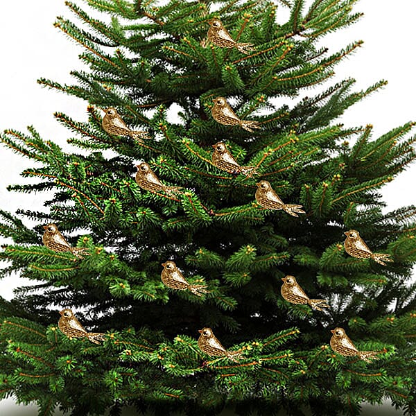 Set of 2 - Christmas Decorative Glitter Birds Clip (Size 10 Cm)- Gold