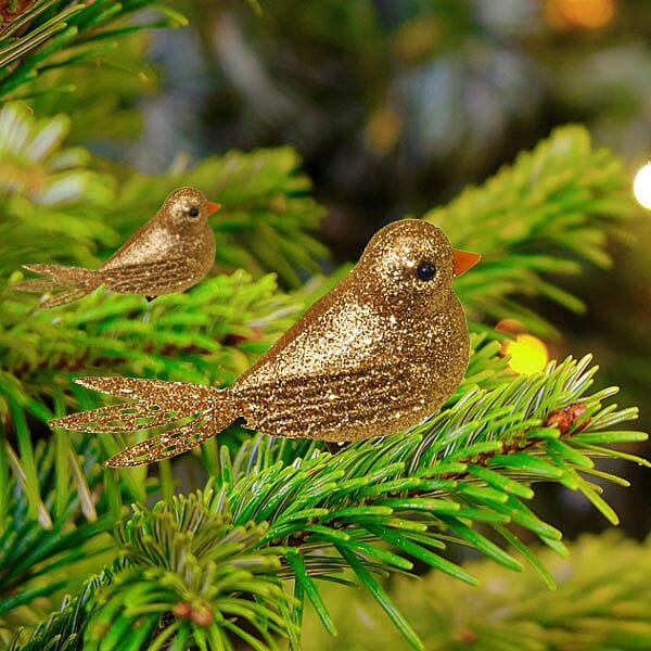 Set of 2 - Christmas Decorative Glitter Birds Clip (Size 10 Cm)- Gold