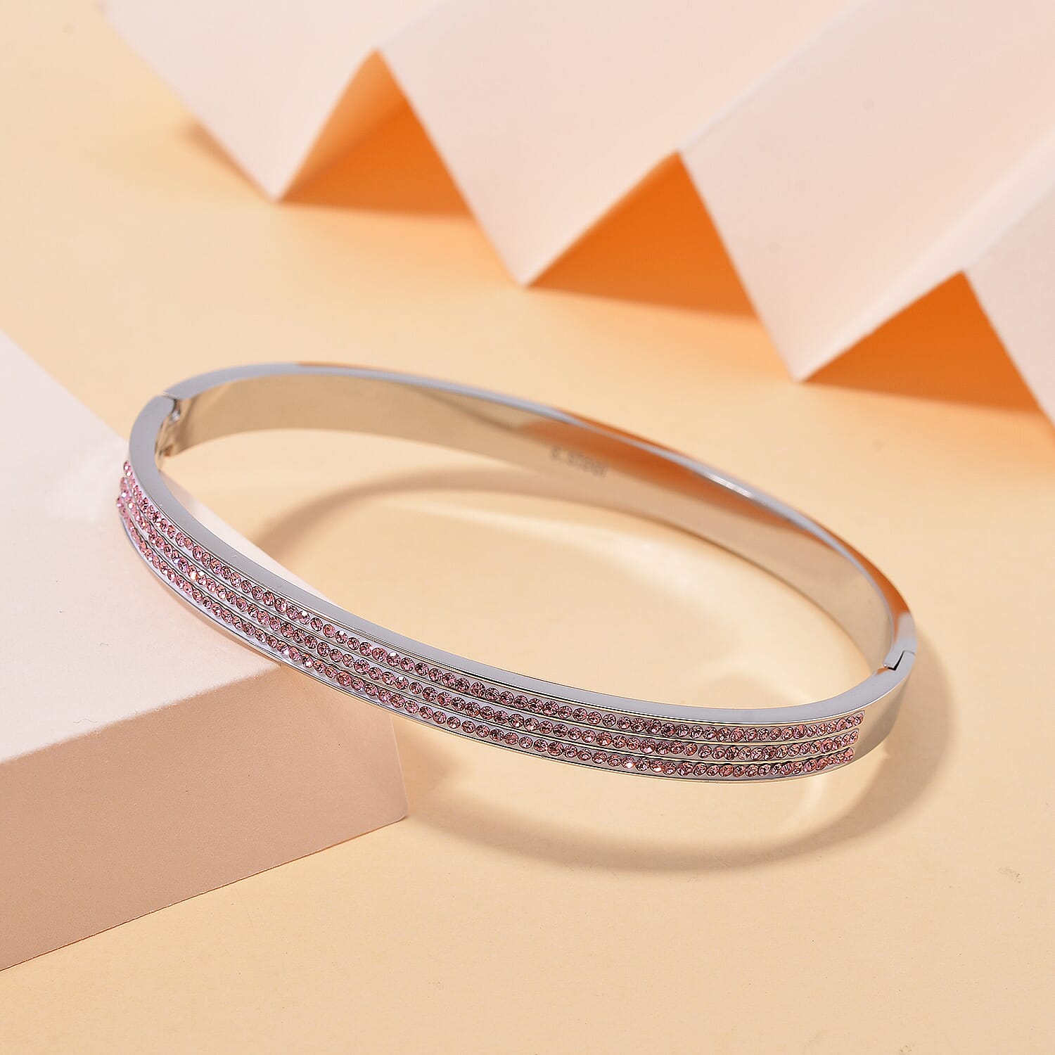 Pink Crystal Hinged Bangle (Size 7.25)