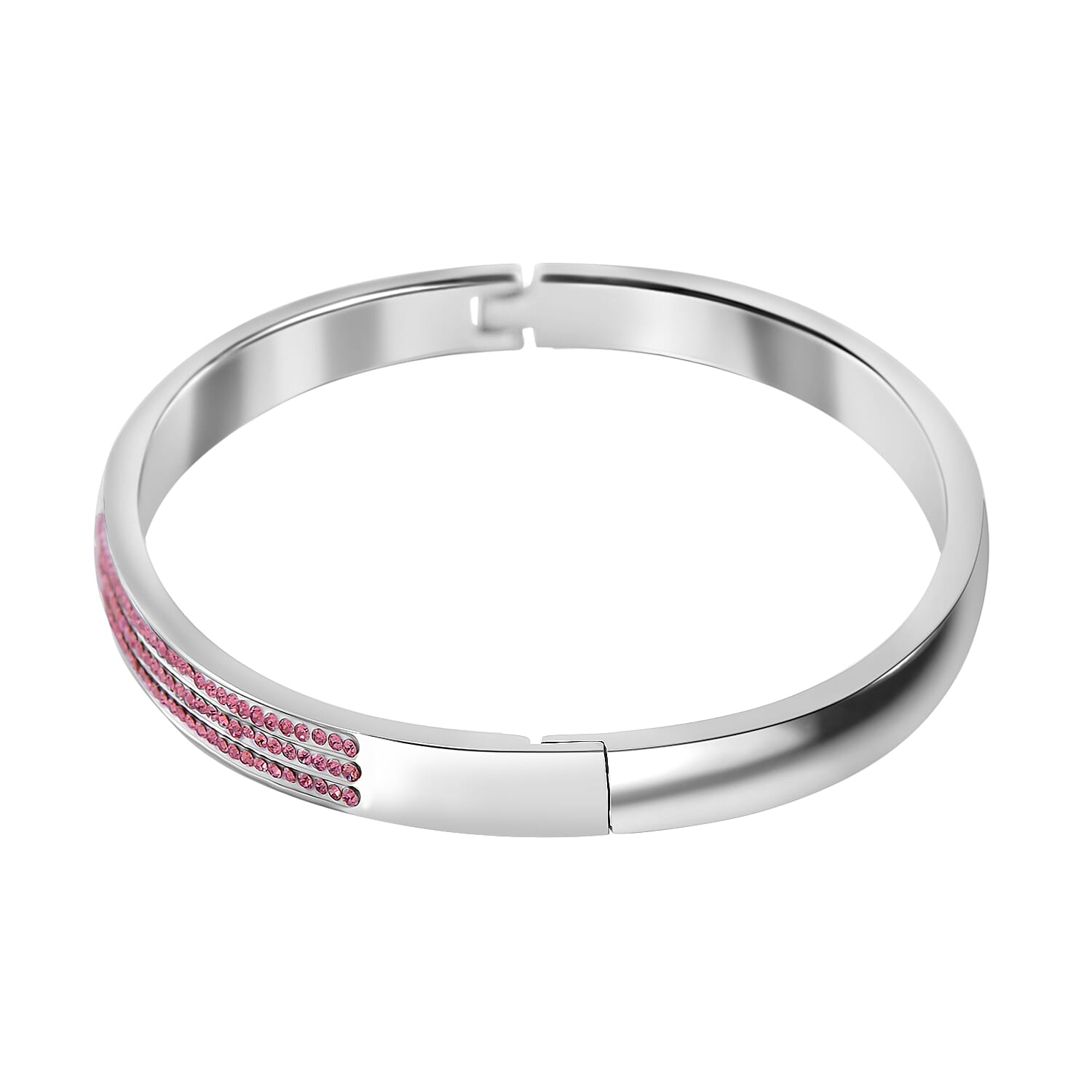 Pink Crystal Hinged Bangle (Size 7.25)