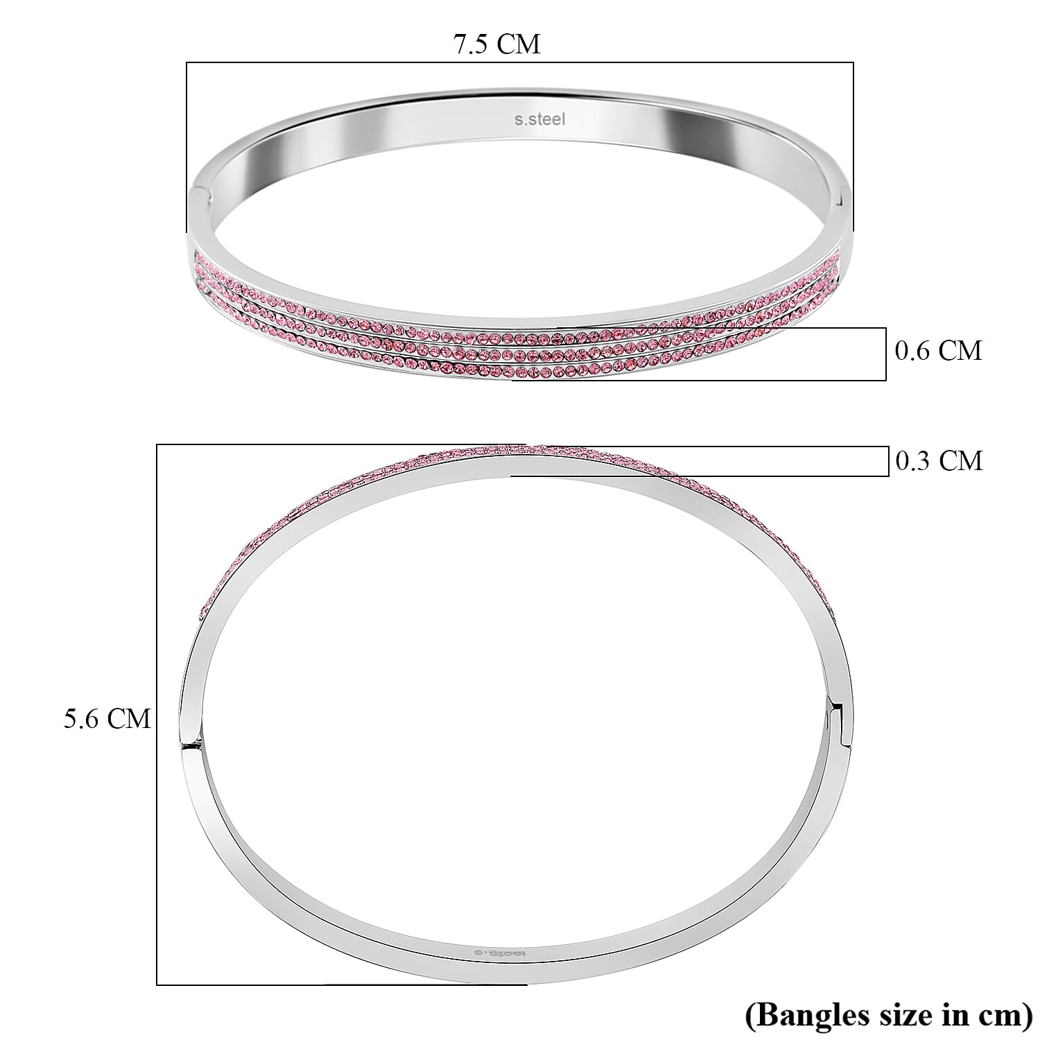 Pink Crystal Hinged Bangle (Size 7.25)