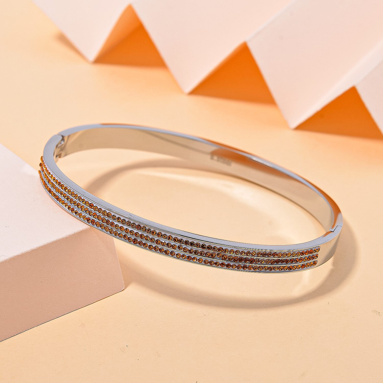 Yellow Crystal Hinged Bangle (Size 7.25)