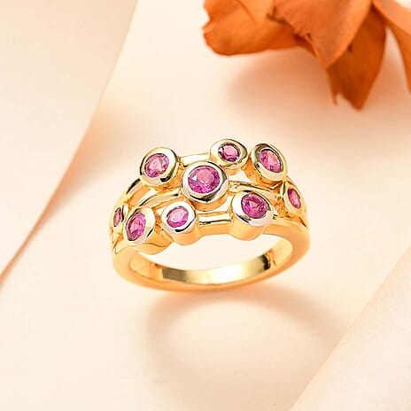 Gemfields Montepuez Ruby  Bubble Ring in 18K YG Vermeil Sterling Silver 1.24 ct