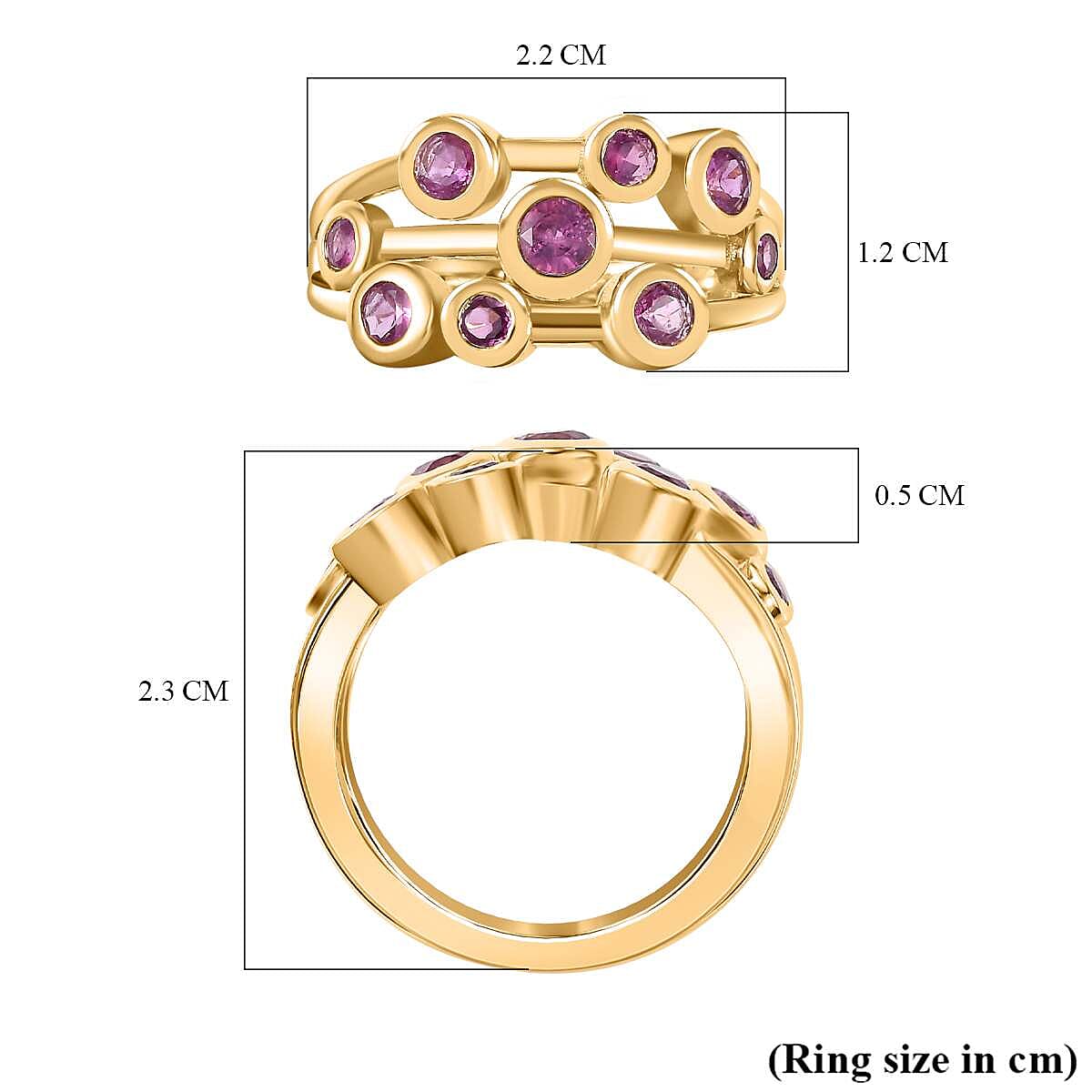 Gemfields Montepuez Ruby  Bubble Ring in 18K YG Vermeil Sterling Silver 1.24 ct