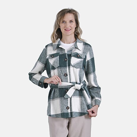 La Marey Checked Belted Winter Shirt (Size 8 to 10) - Green