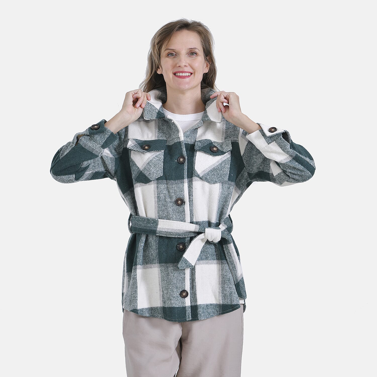  La Marey Checked Belted Winter Shirt