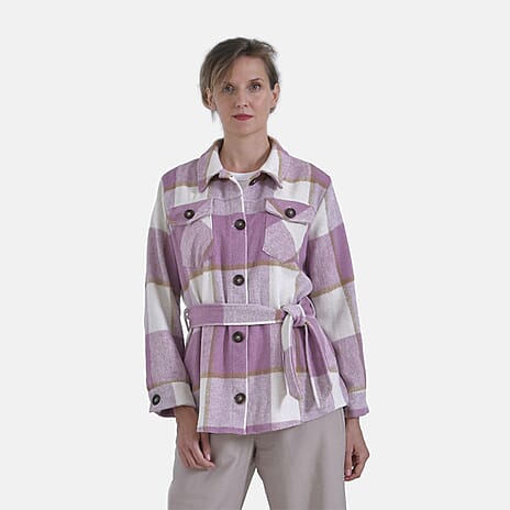 La Marey Checked Belted Winter Shirt (Size 8 to 10) - Pink