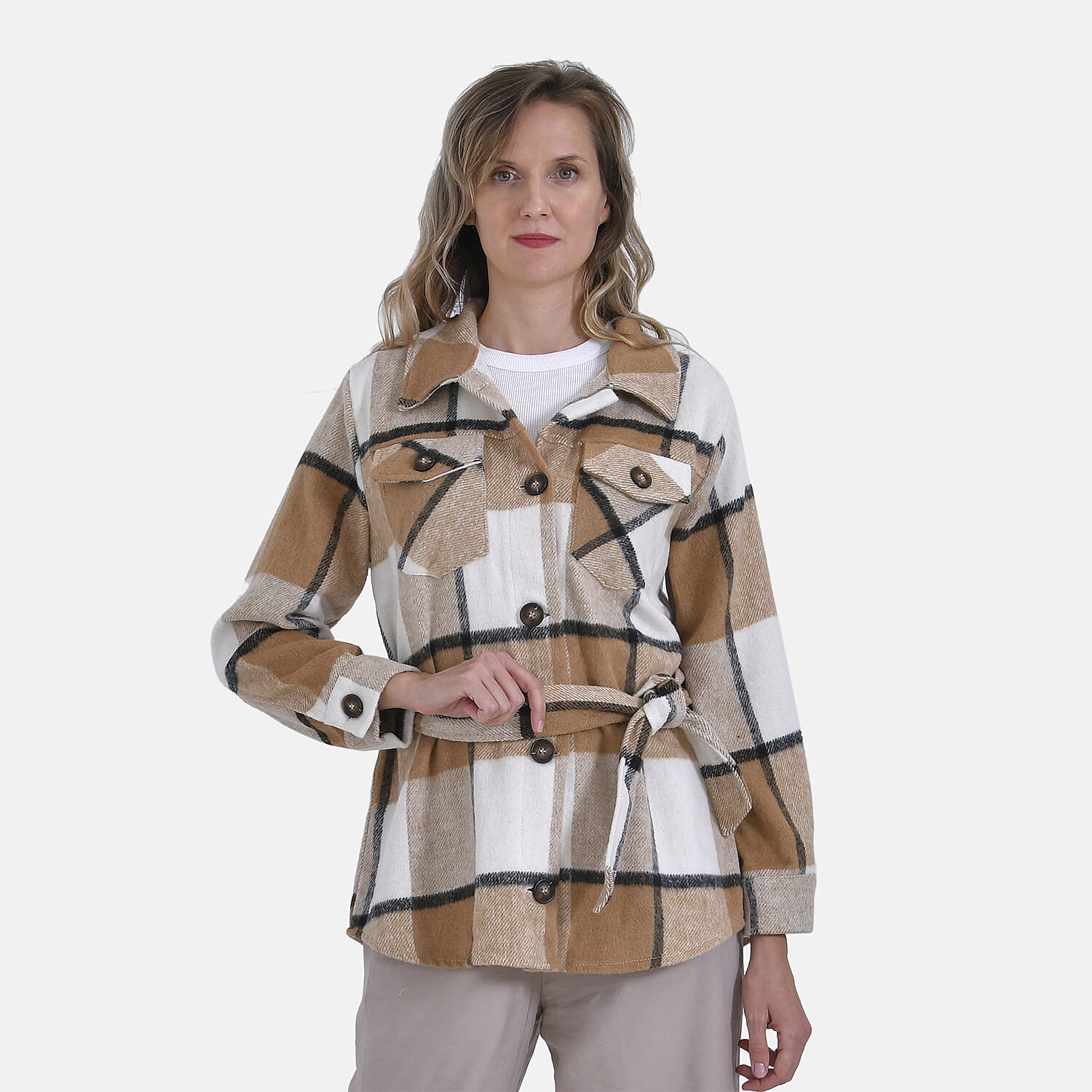  La Marey Checked Belted Winter Shirt
