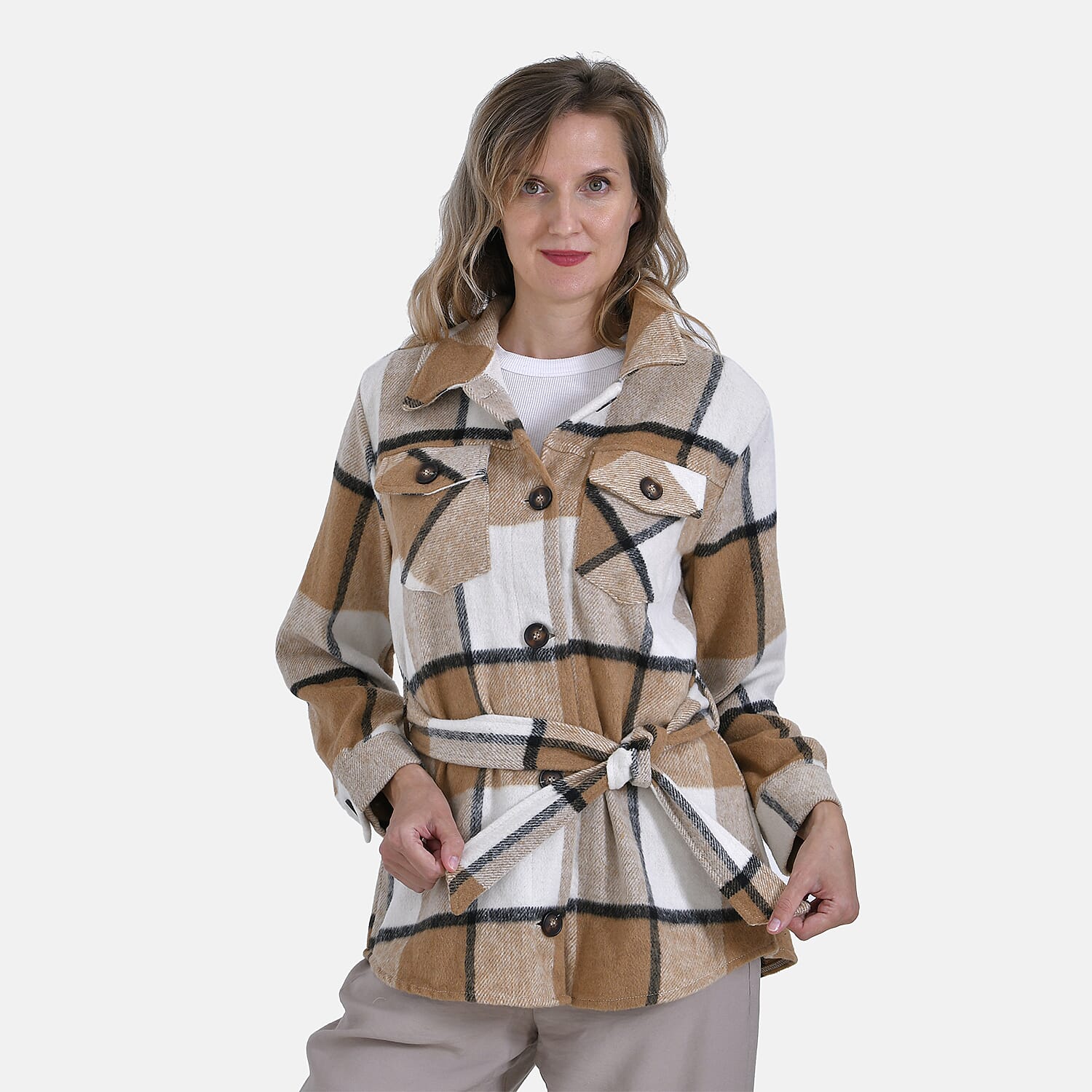  La Marey Checked Belted Winter Shirt