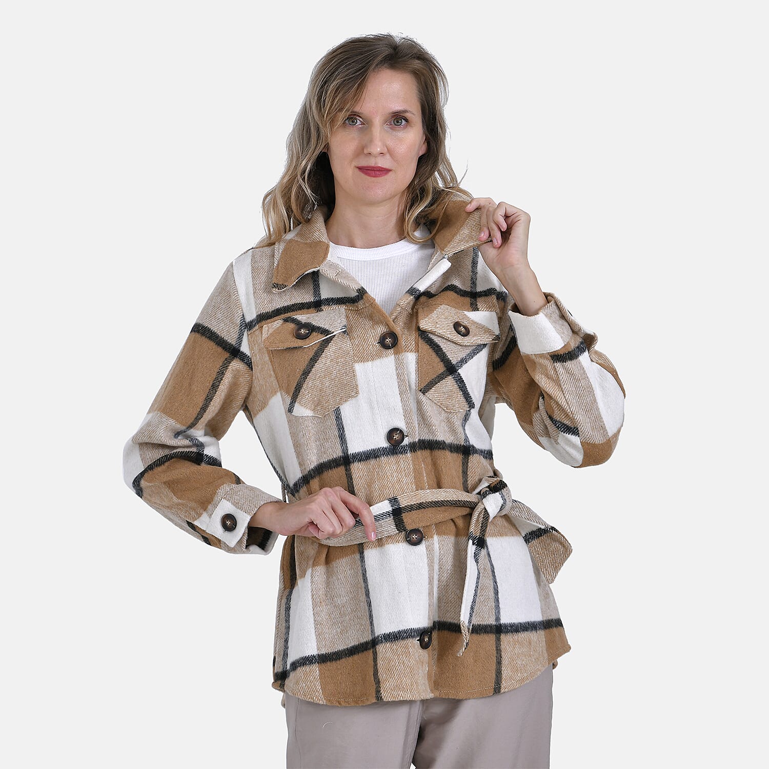  La Marey Checked Belted Winter Shirt
