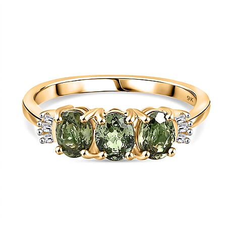 The Rarest Find - 9K Yellow Gold AAA Natural Demantoid Garnet with Natural White Diamond Ring 1.40 Ct.
