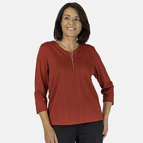 Auburn Solid Color Zip Blouse (Size 14 to 16) - Red