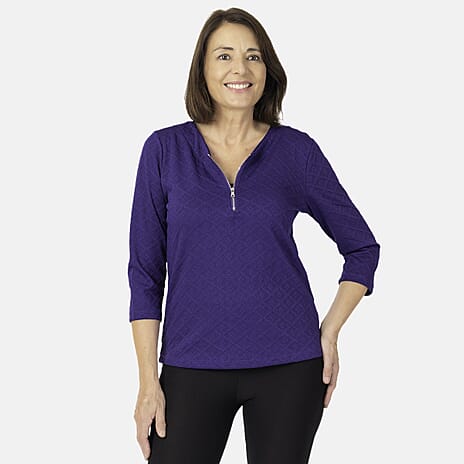 Auburn Solid Color Zip Blouse (Size 10 to 12) - Purple