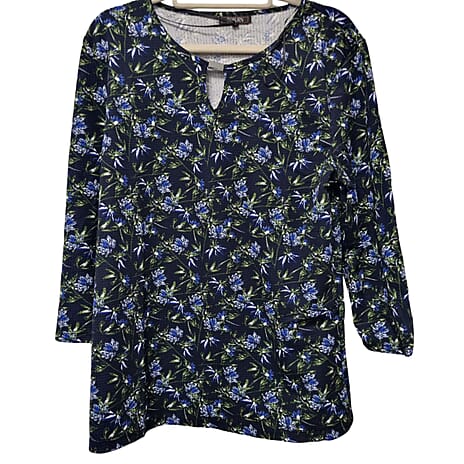 Auburn Floral notch neck Blouse (Size L 16 to 18) - Navy