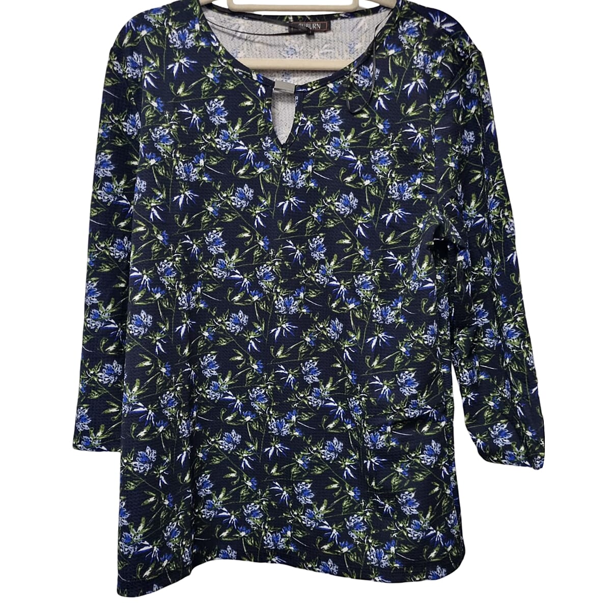 Auburn Floral notch neck Blouse (Size M 12 to 14) - Navy