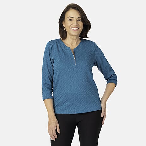 Auburn Solid Color Zip Blouse (Size 14 to 16) - Teal