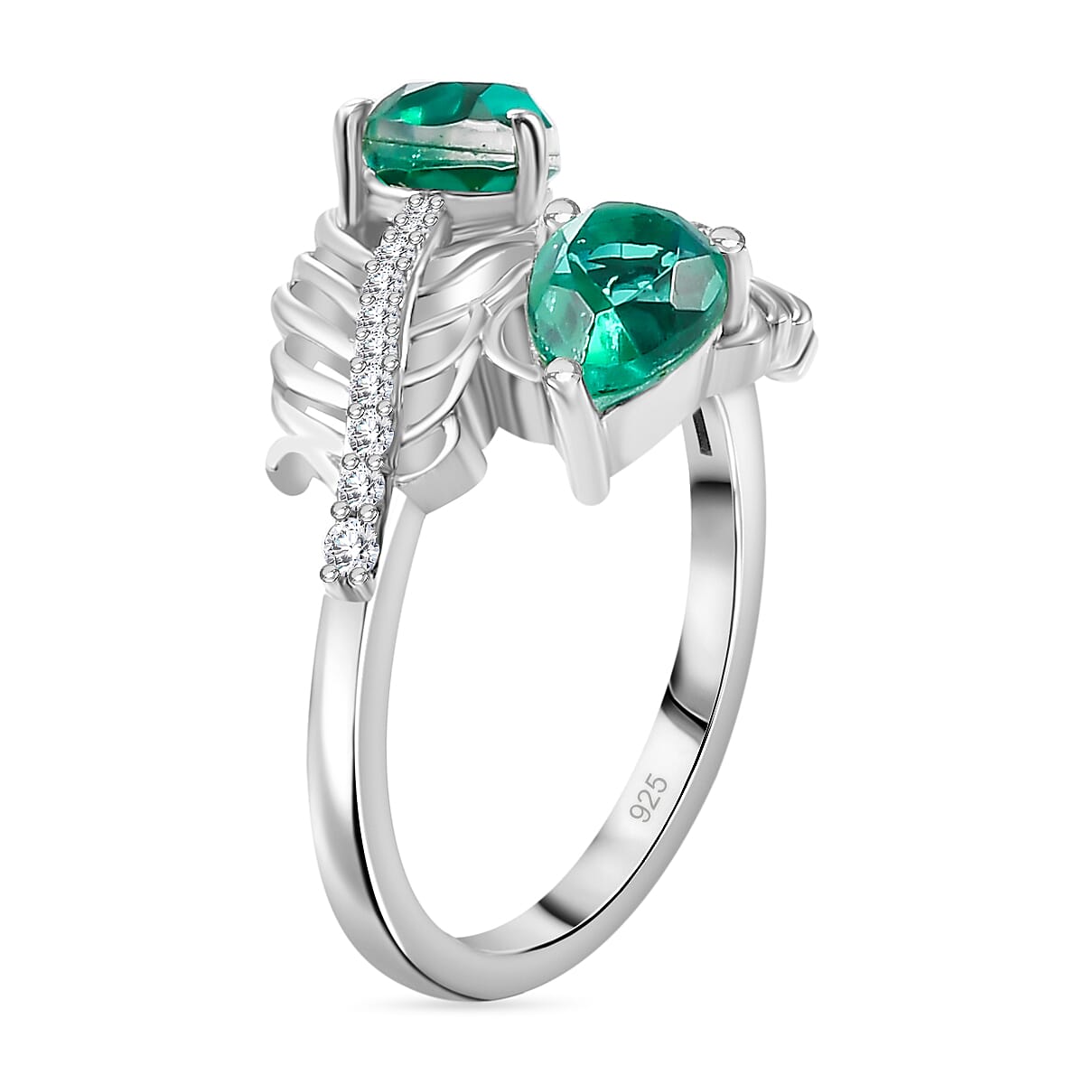 Peacock Triplet Quartz & White Zircon Bypass Ring in Rhodium Overlay Sterling Silver 1.90 Ct.