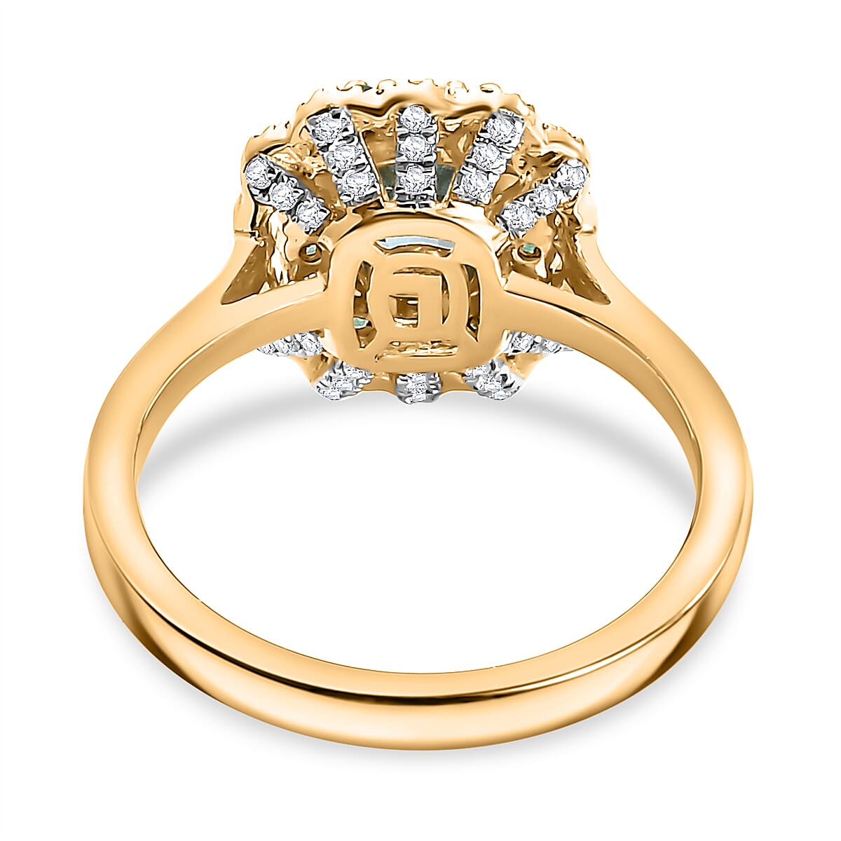 Blue Zircon, Emerald & White Zircon Ring in 18K Vermeil Yellow Gold Plated Sterling Silver 3.33 Ct